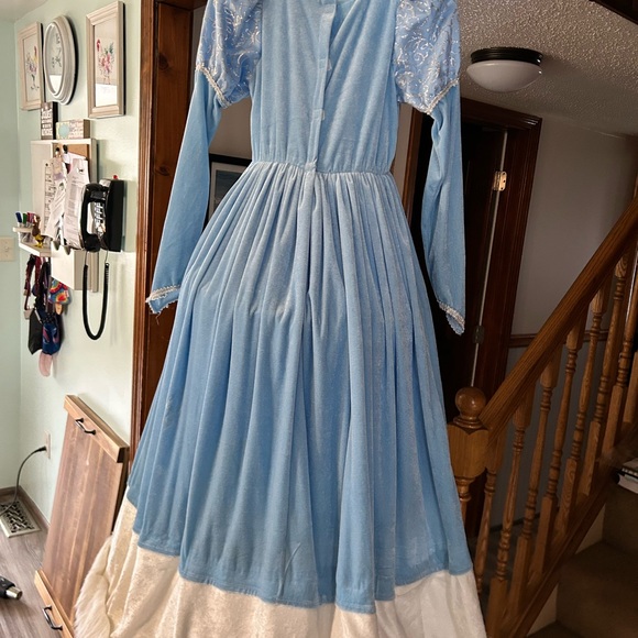 Princess Dress Blue With Cloak Faux Velvet/fur Size 11-12 Girls - Picture 4 of 15